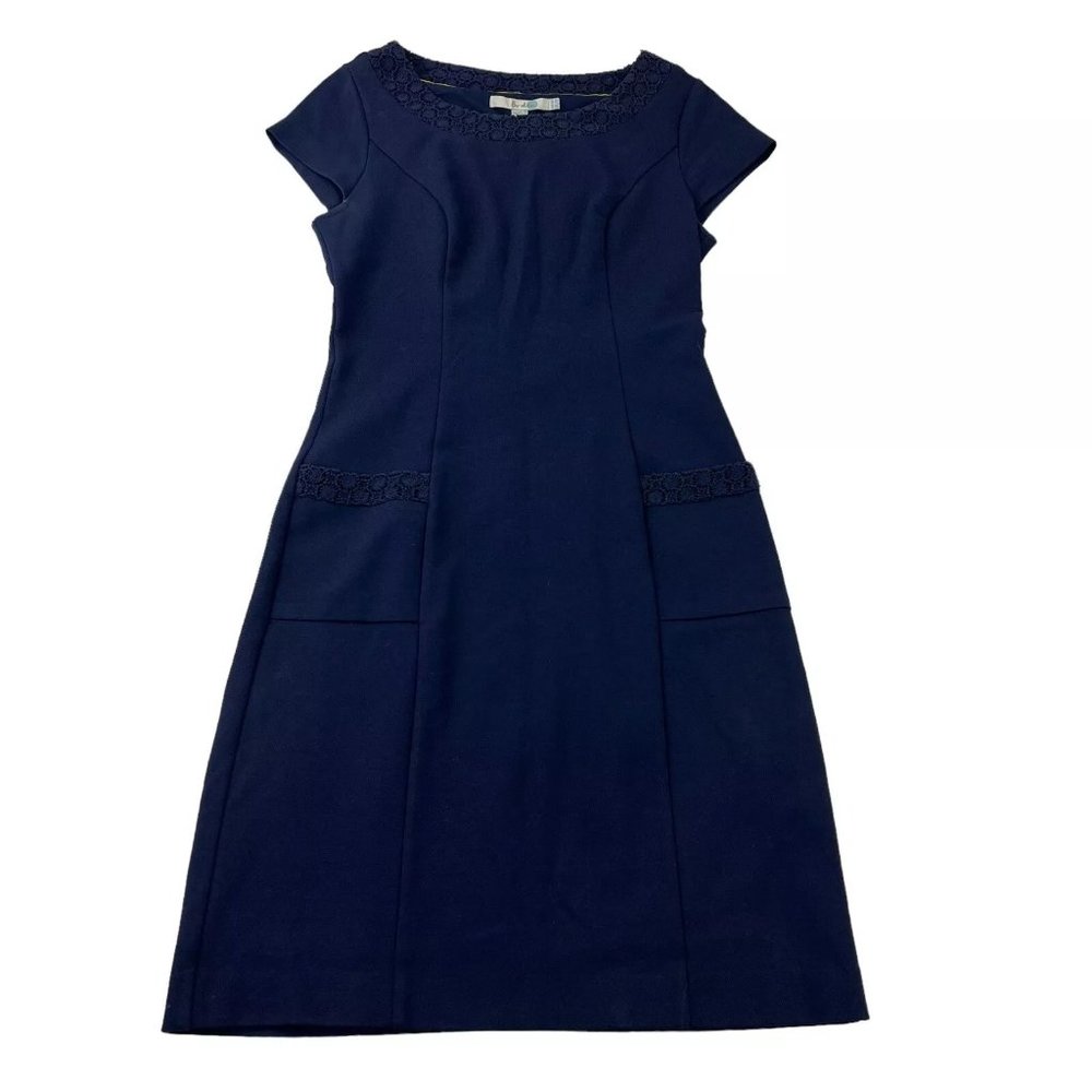 Boden A-Line Dress Women’s US 2R UK 6R Navy Blue Short Sleeve Pockets Lined